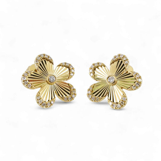 14k Yellow Gold Diamond Flower Earrings image 0