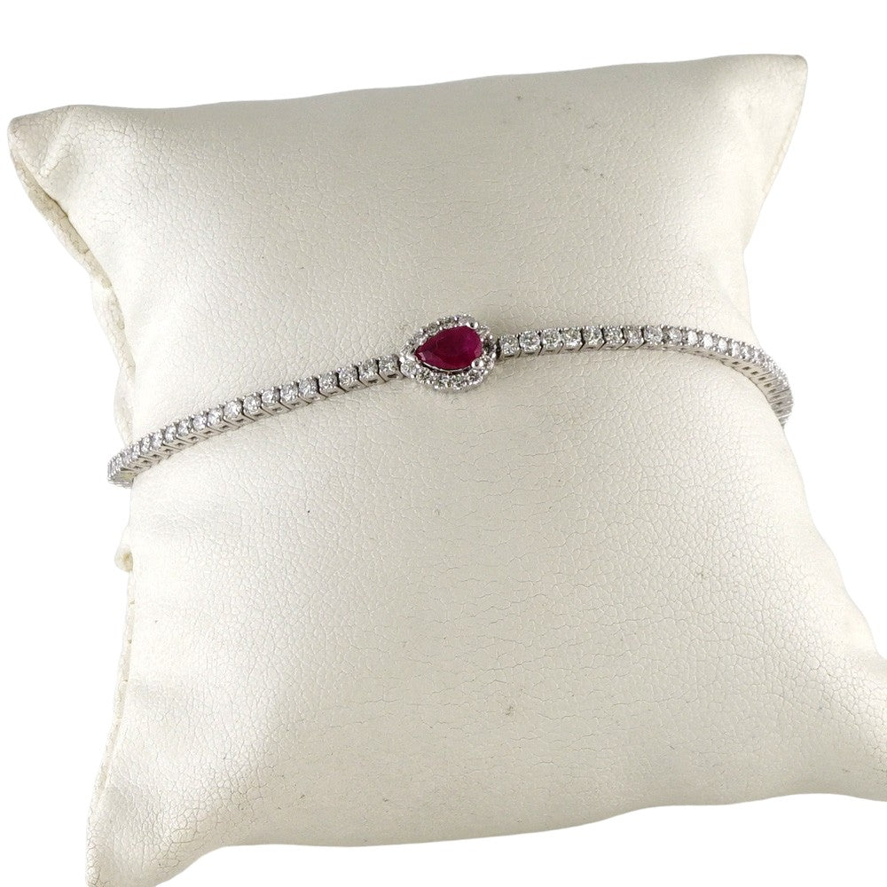 14k White Gold Diamond Red Almond Bracelet image 1