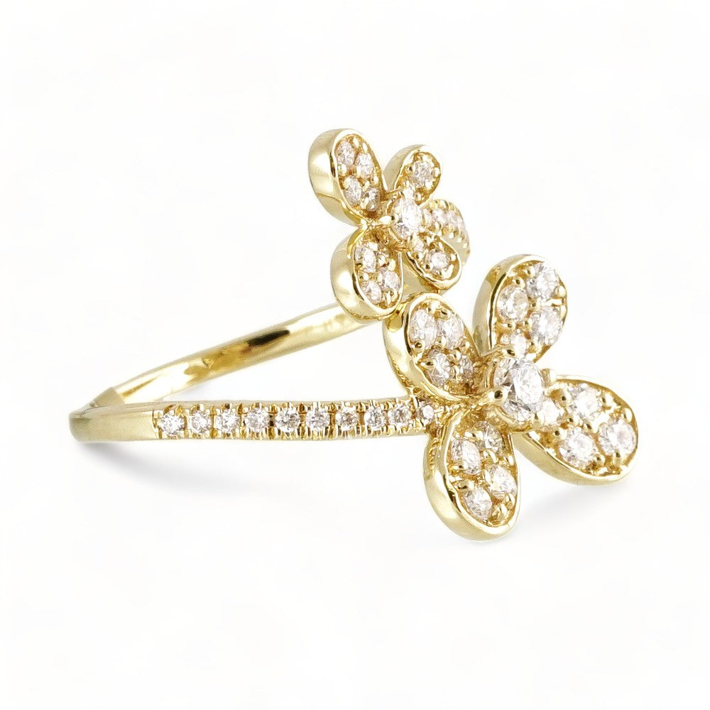 14k Gold Diamond 2 Flowers Ring image 1