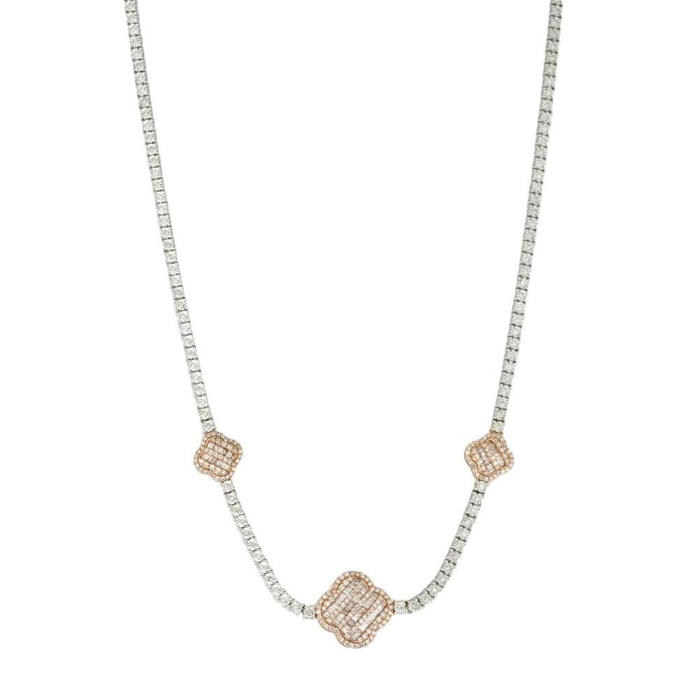 10k White and Rose Gold Flower Tennis Chain image 0