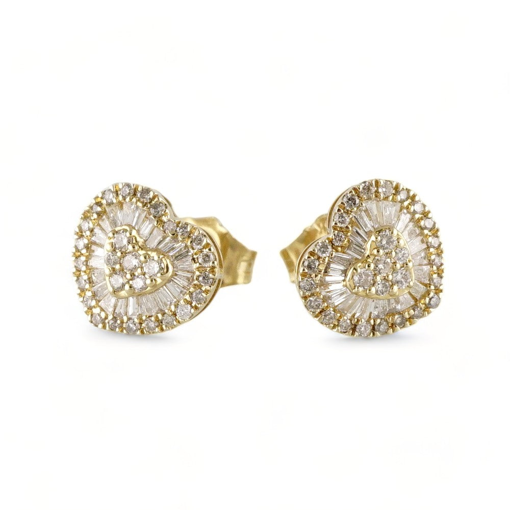 14k Yellow Gold Diamond Heart Earrings image 2