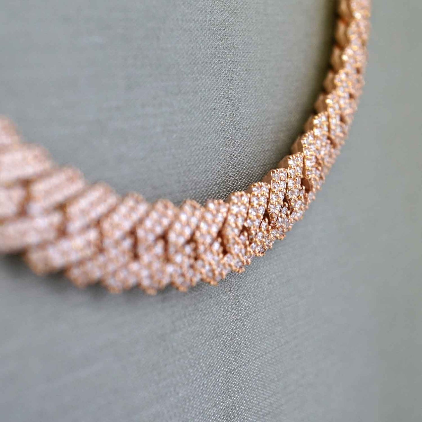 10K Rose Gold Full Diamond Prong Setting Chain image 1