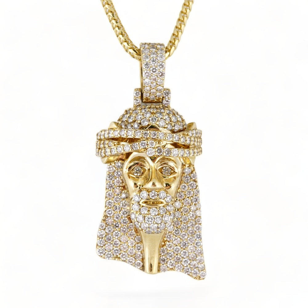 14k Gold Diamond Jesus Face Pendant image 1