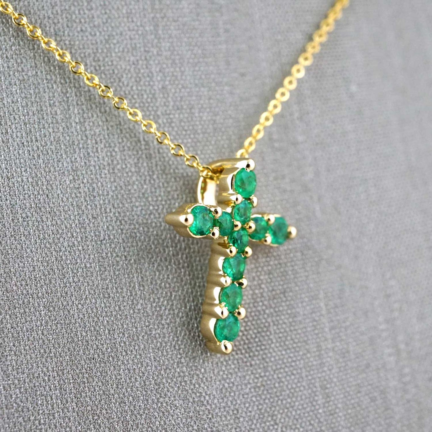 14k Yellow Gold Diamond Green Cross Chain image 1