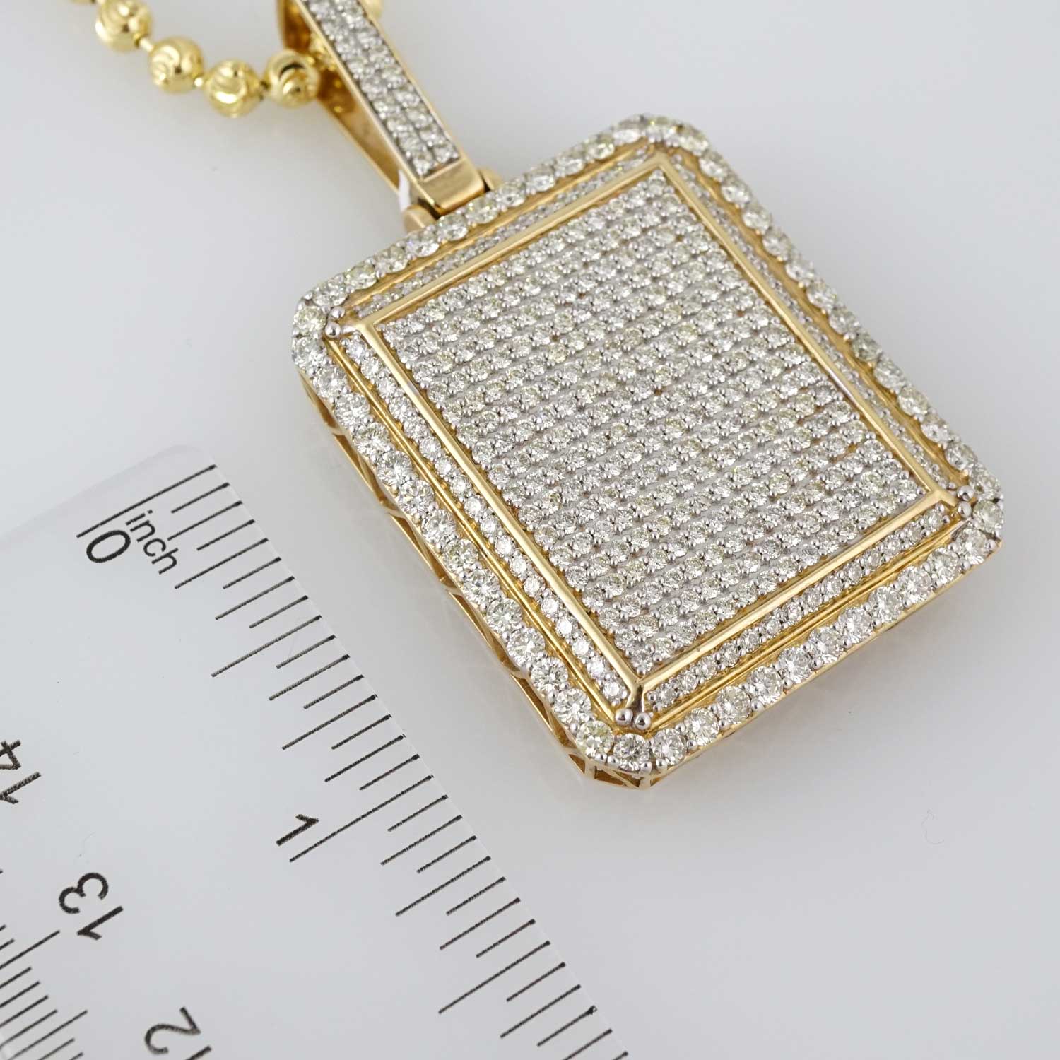 14k Yellow Gold Diamond Square Pendant Ball Chain image 2
