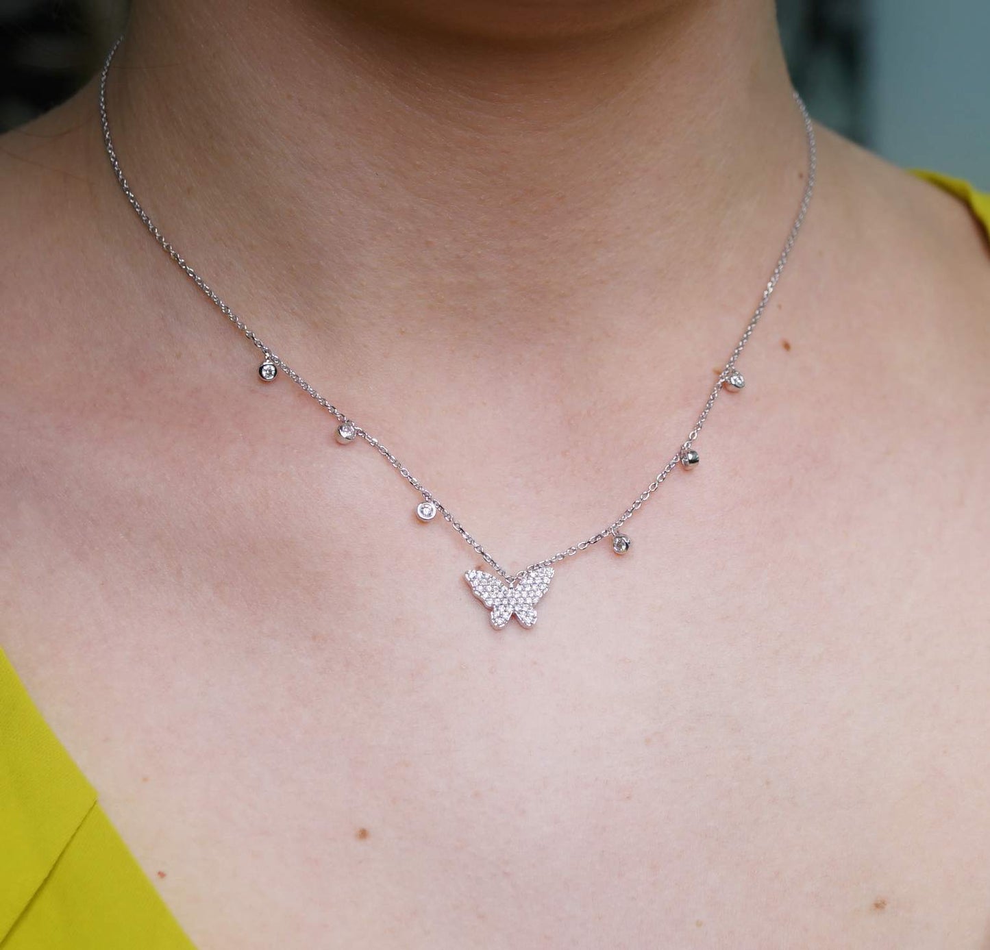 14k White Gold Diamond Butterfly Chain image 3
