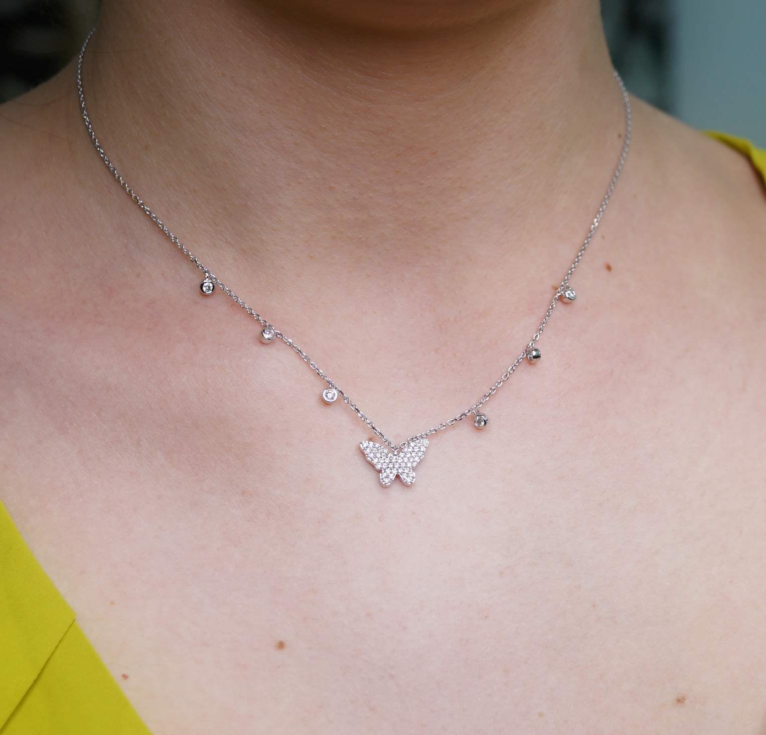 14k White Gold Diamond Butterfly Chain image 3