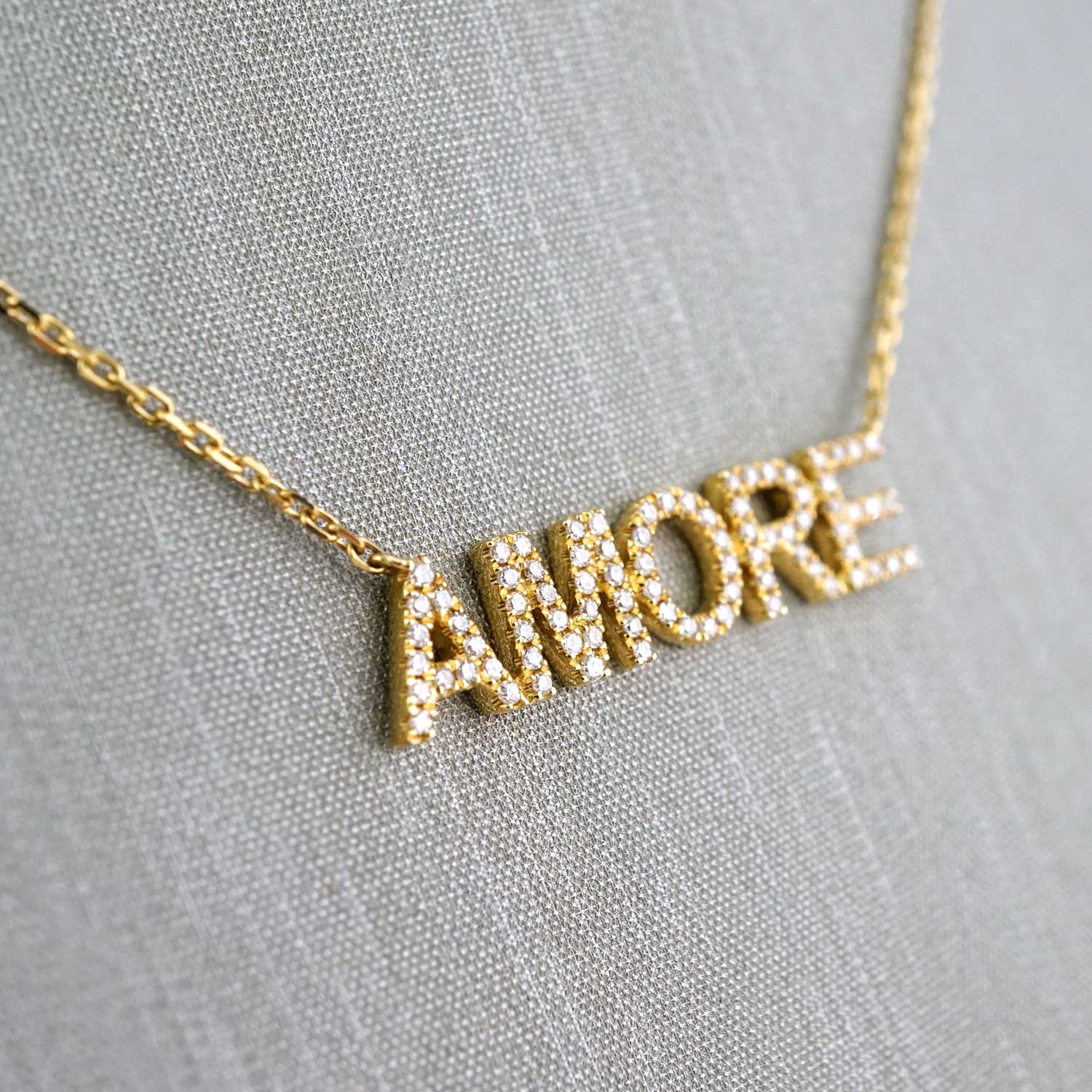 14k Yellow Gold Diamond Amore Pendant Chain image 1