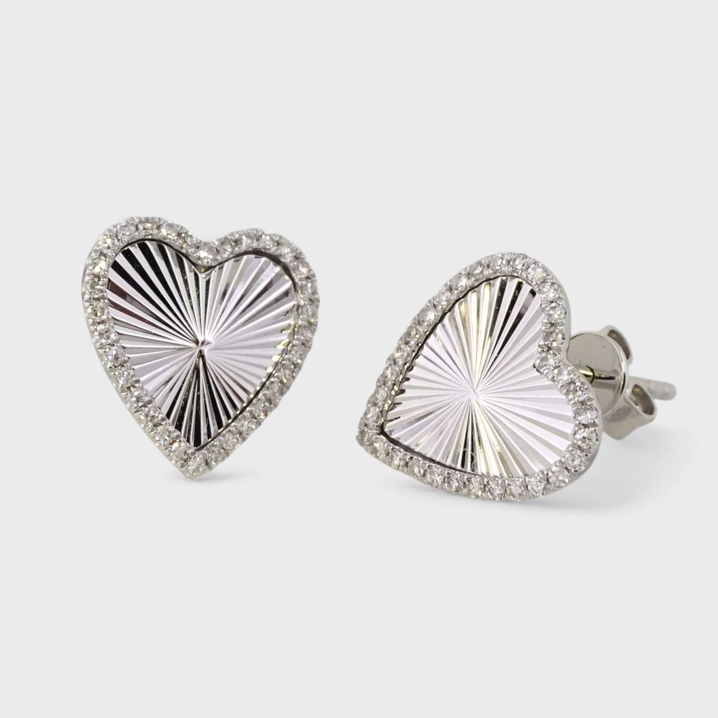 14k White Gold Diamond Heart Stud Earrings image 0