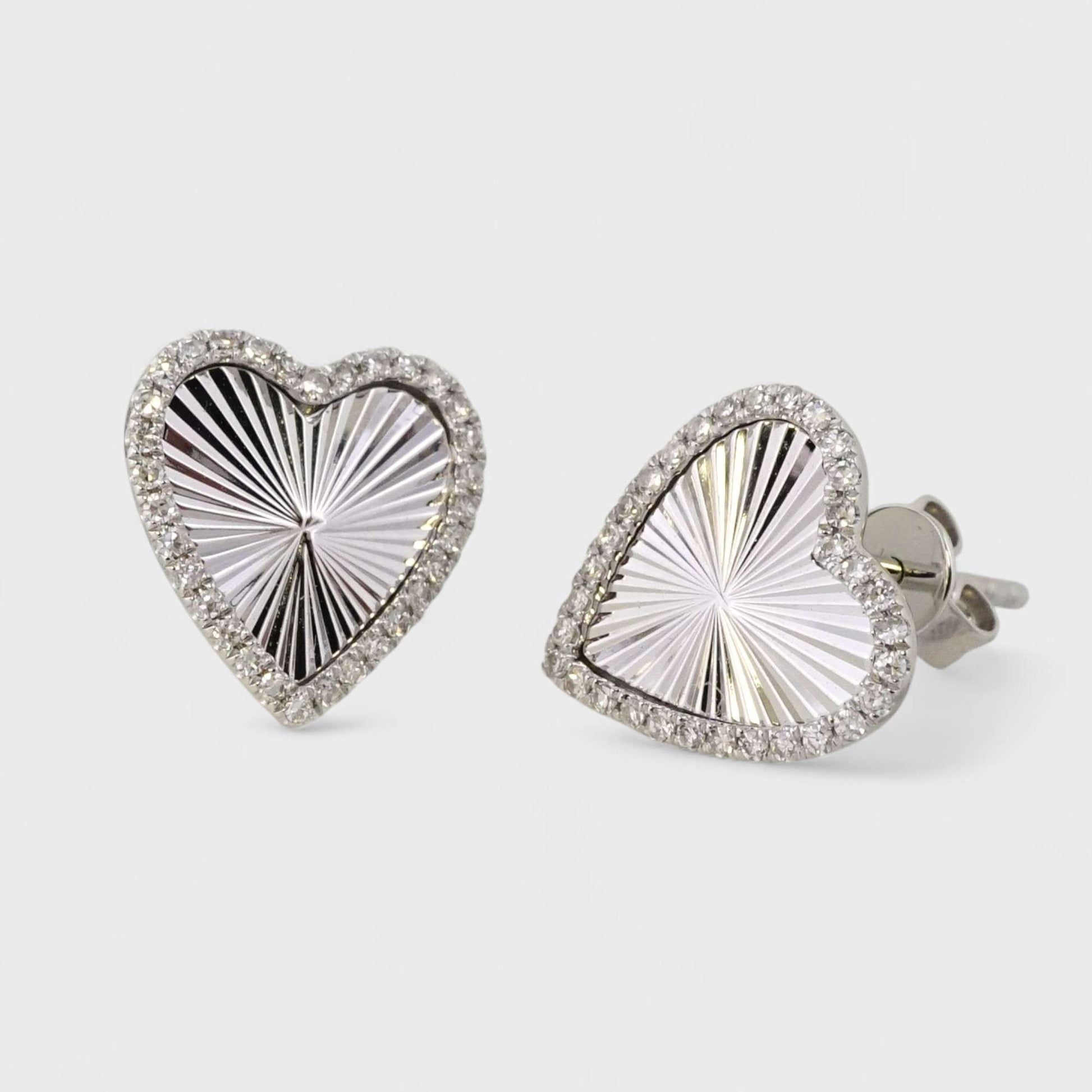 14k White Gold Diamond Heart Stud Earrings image 0