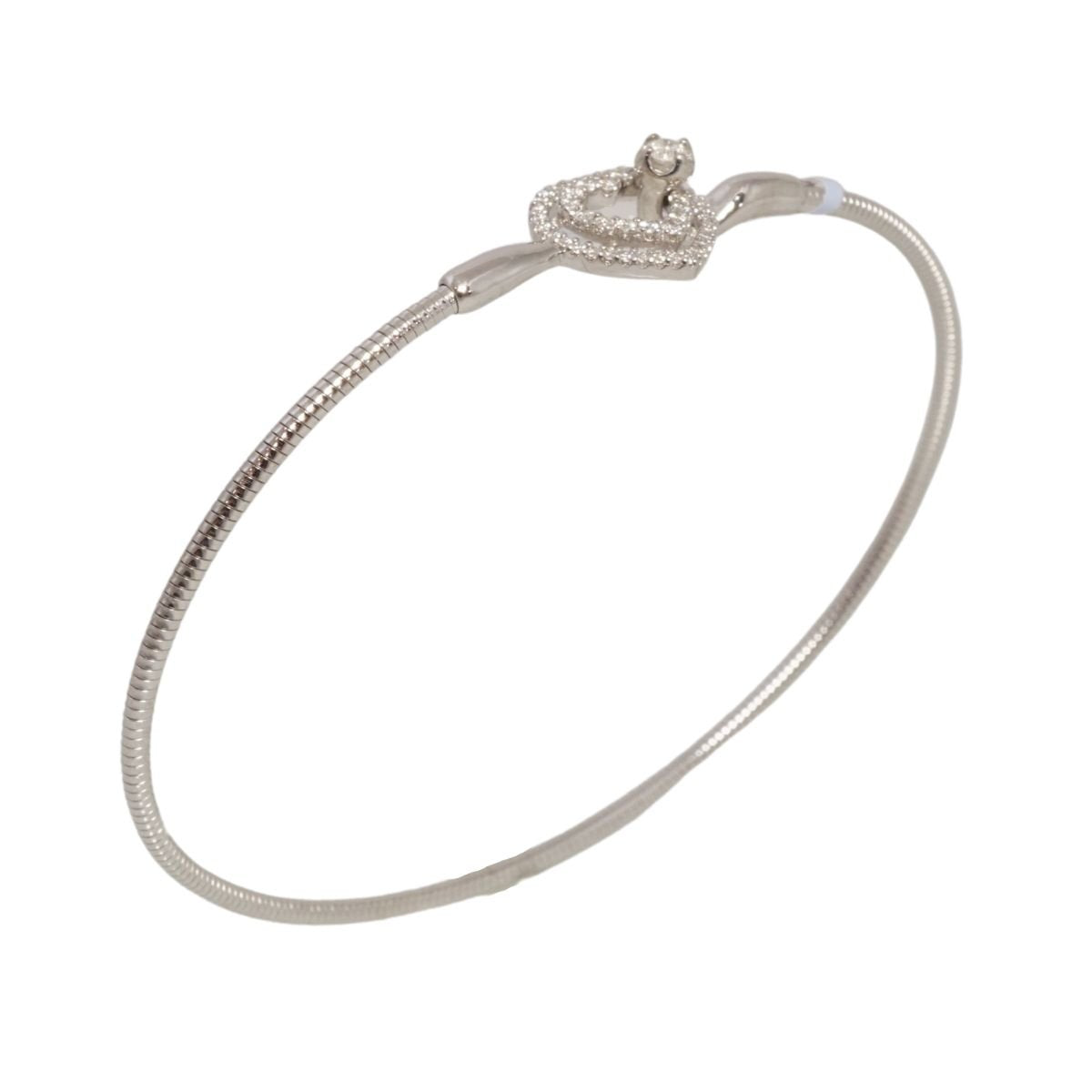 14k White Gold Diamond Heart Bangle - White Gold image