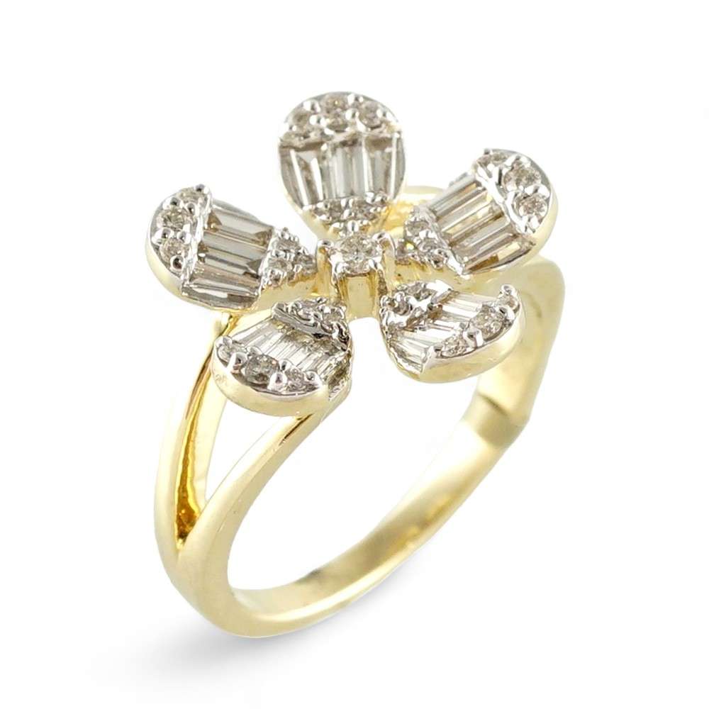 14k Yellow Gold Diamond Flower Ring image 0