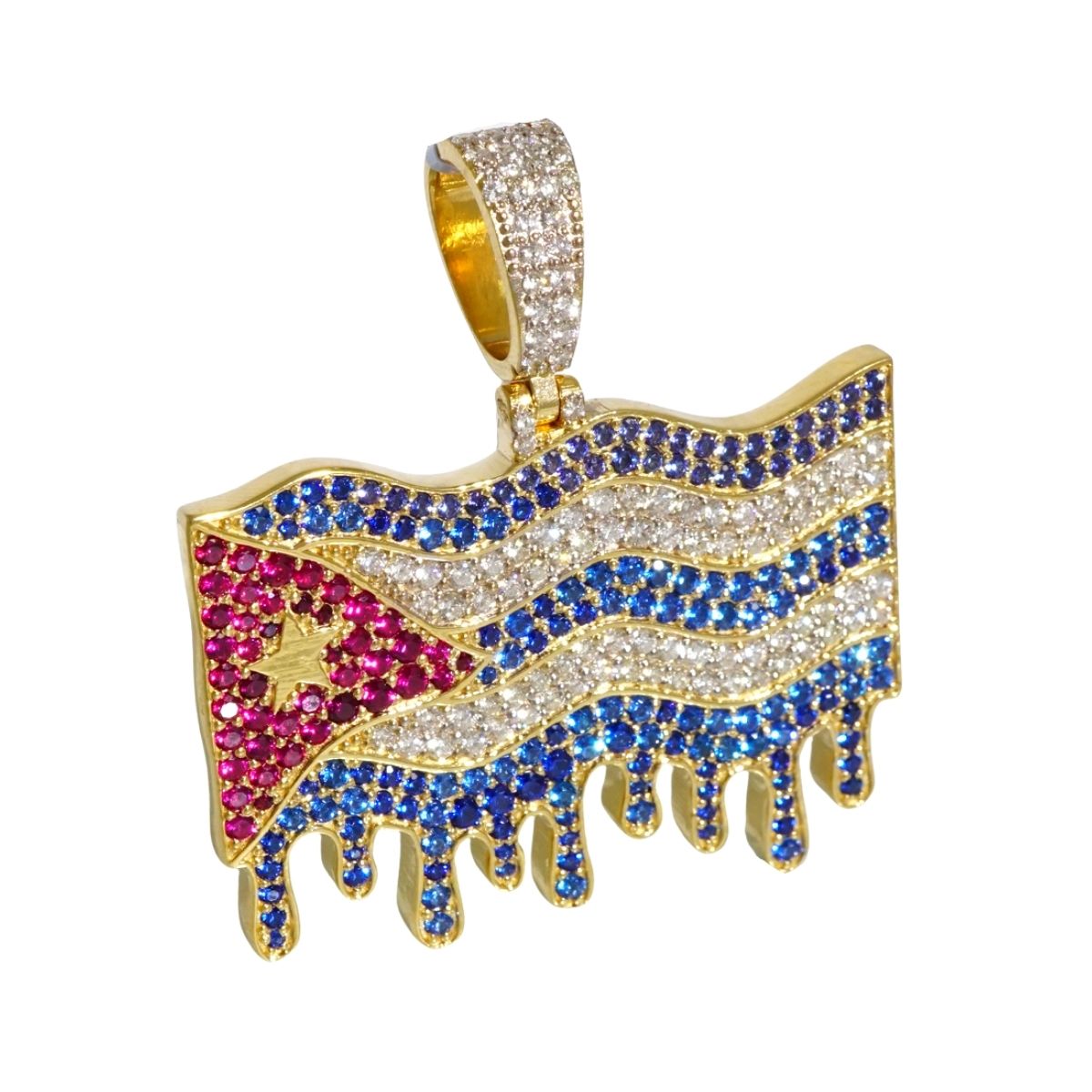 14k Gold Diamond Cuban Flag Pendant image 2
