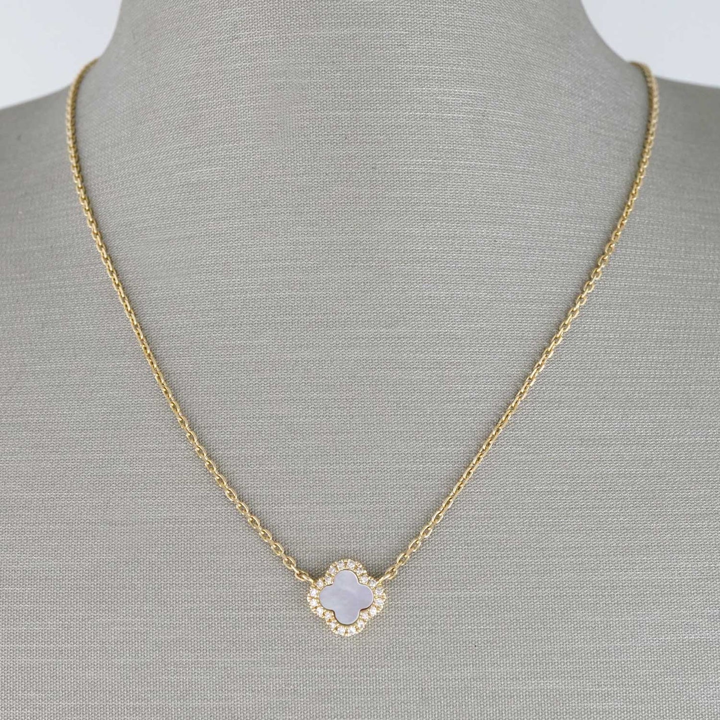 14k Yellow Gold White Flower Chain image 1