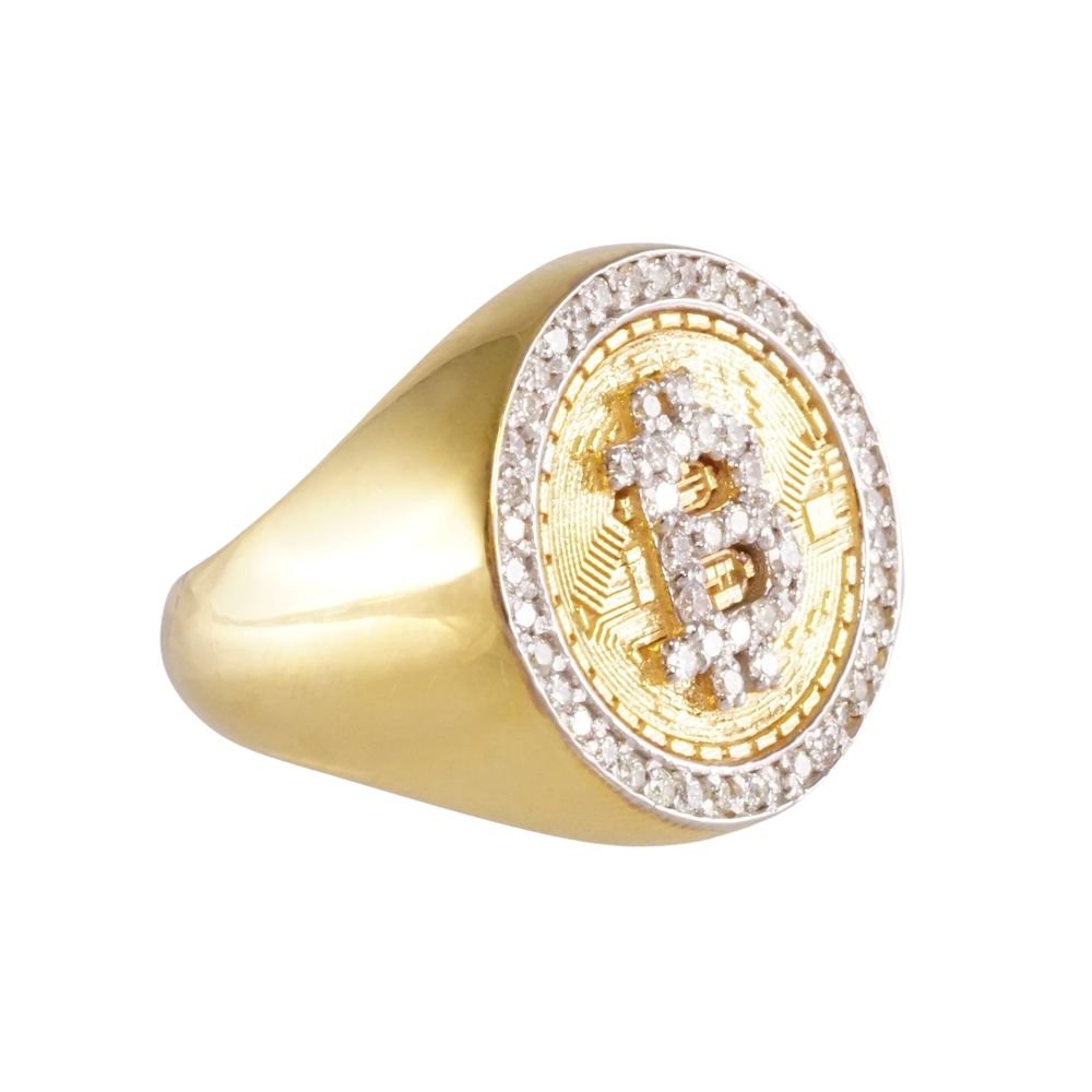 14k Yellow Gold Diamond Bitcoin Ring image 2