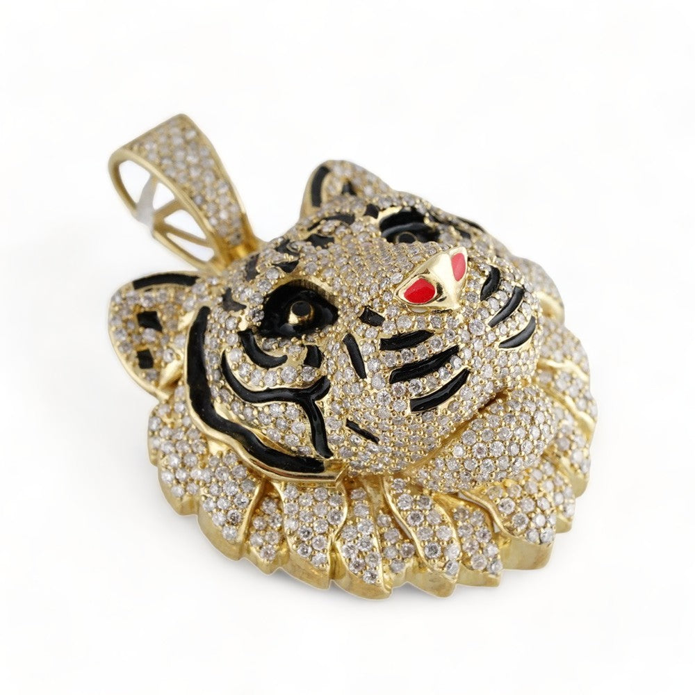 10k Gold Diamond Tiger Pendant image 2
