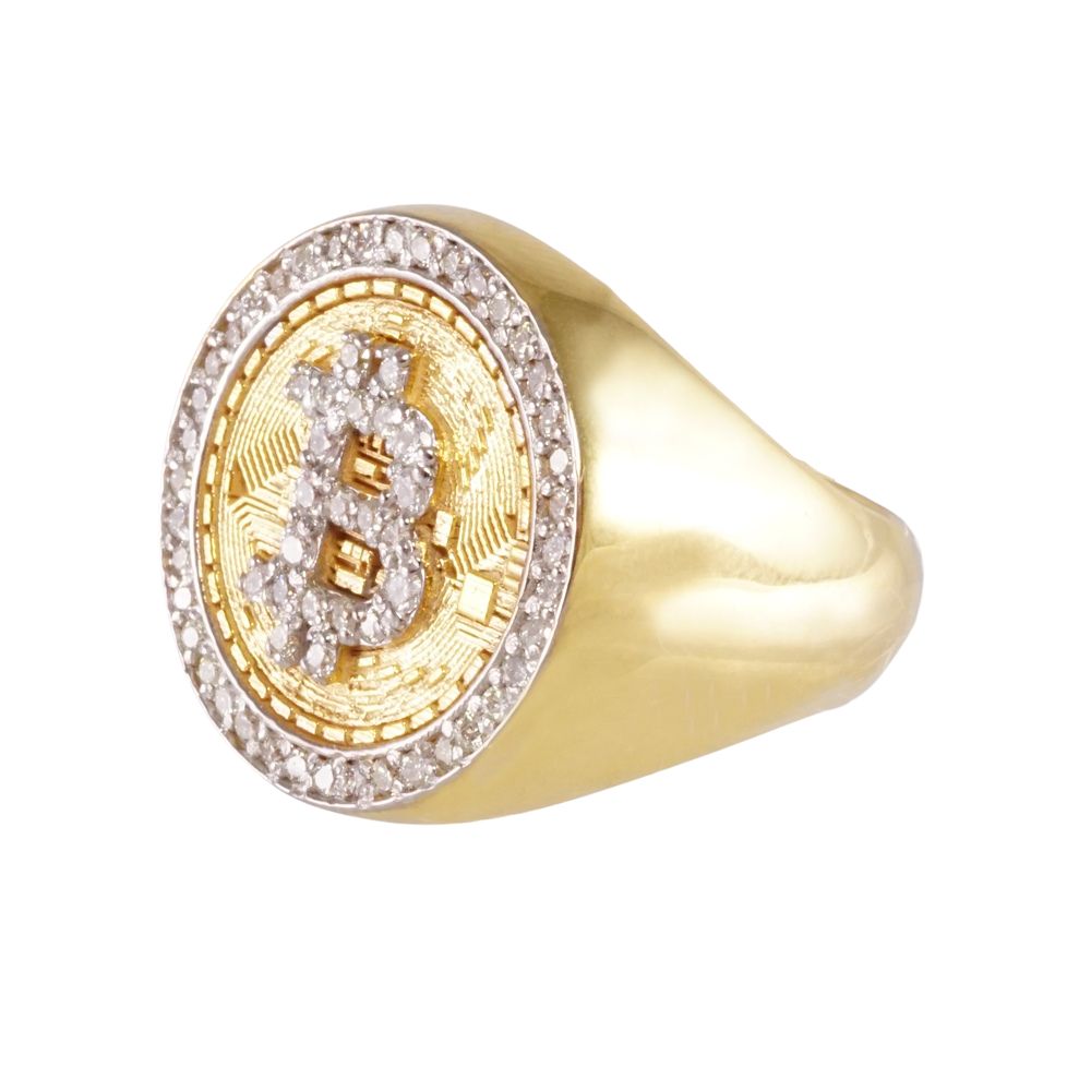 14k Yellow Gold Diamond Bitcoin Ring image 1