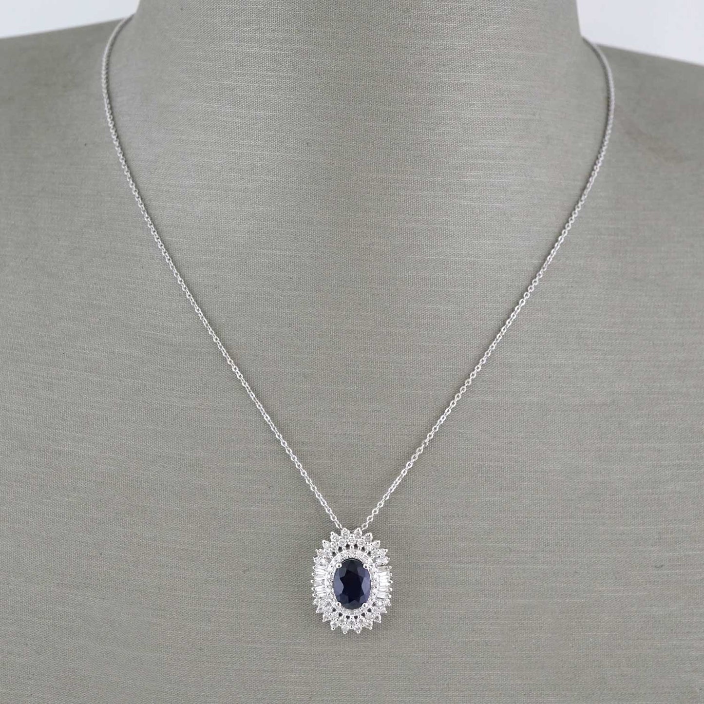 14k White Gold Diamond Sapphire Pendant Chain image 0