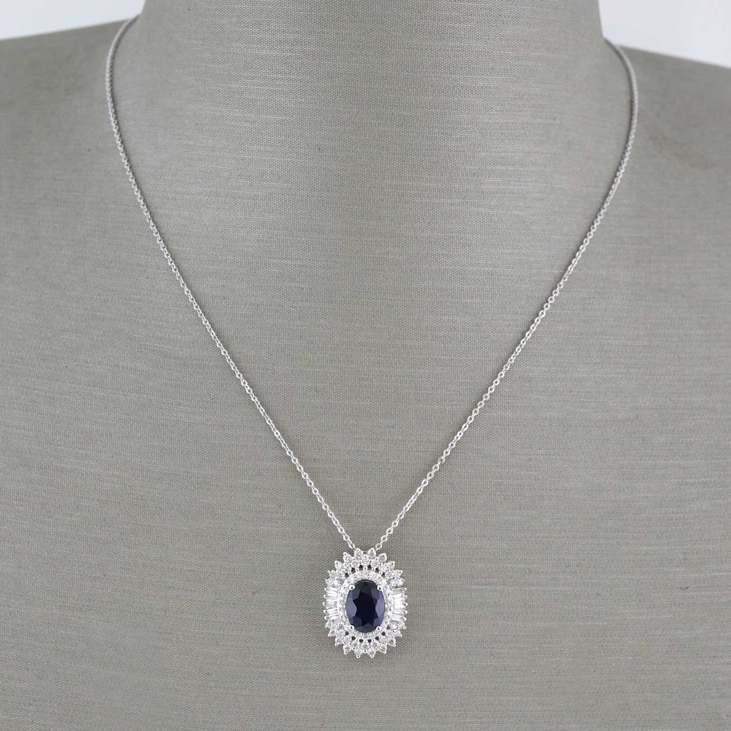 14k White Gold Diamond Sapphire Pendant Chain image 0