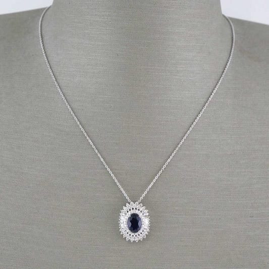 14k White Gold Diamond Sapphire Pendant Chain image 0