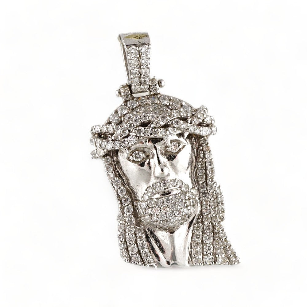 14k White Gold Diamond Jesus Face Pendant image 0