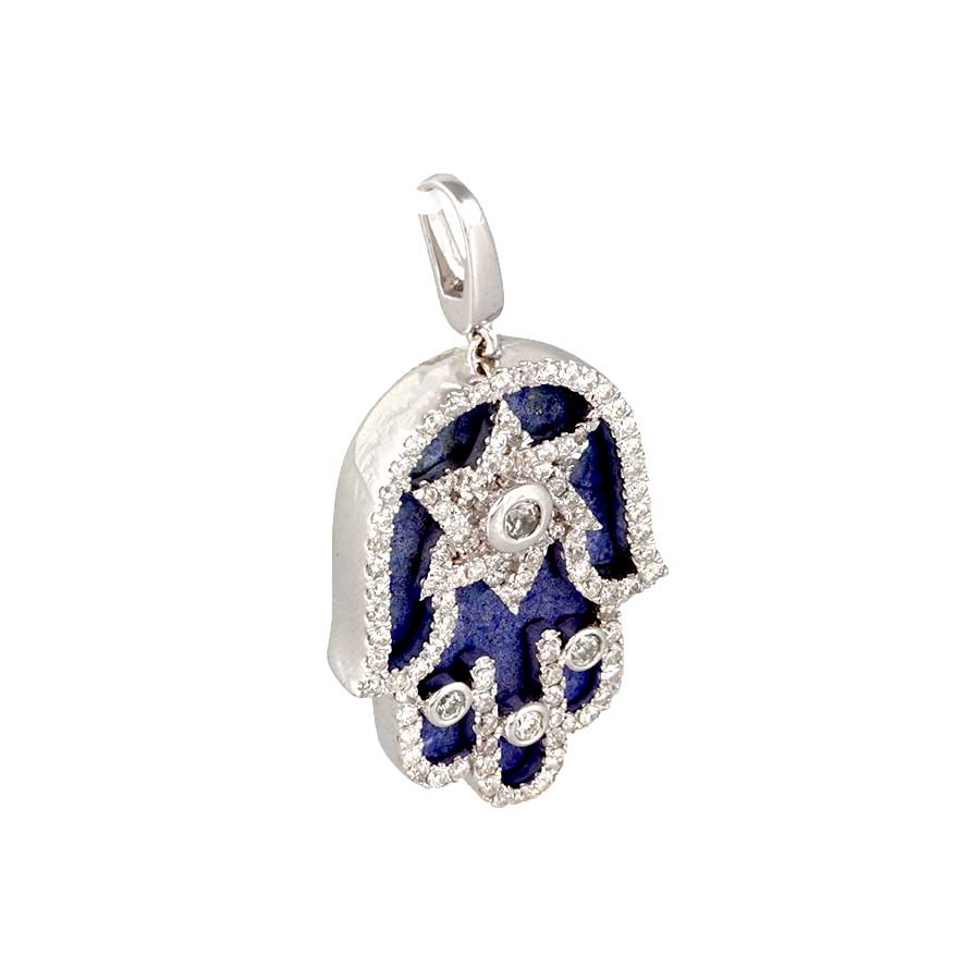18k Withe Gold Diamond Hamsa Hand Sign Pendant image 0
