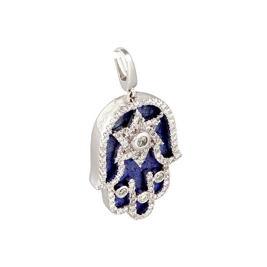 18k Withe Gold Diamond Hamsa Hand Sign Pendant image 0