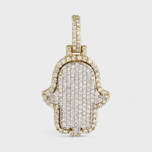 14k Yellow Gold Diamond Hamsa Pendant image 0