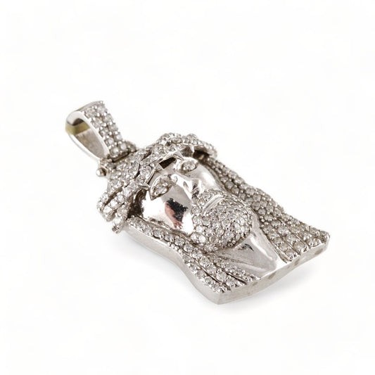 14k White Gold Diamond Jesus Face Pendant image 1