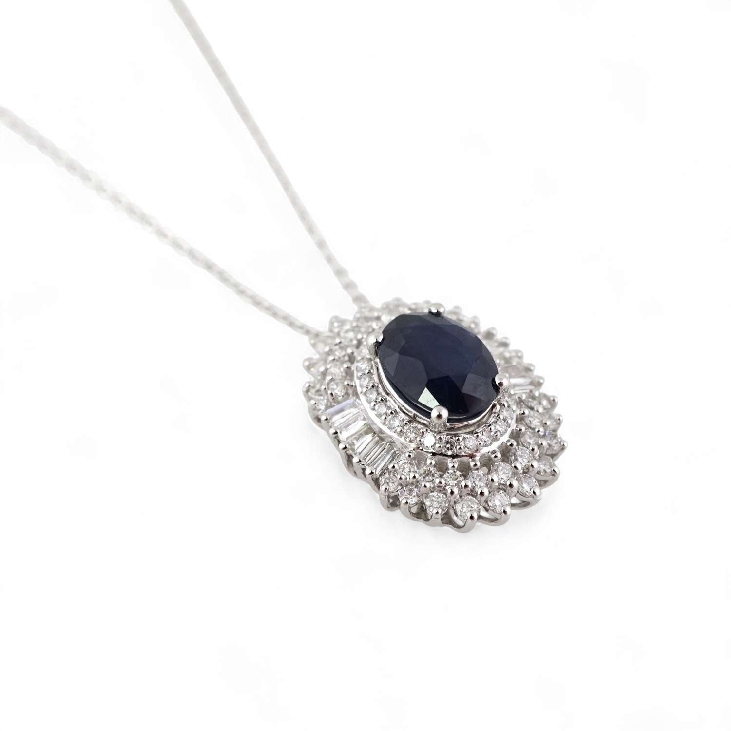 14k White Gold Diamond Sapphire Pendant Chain image 2