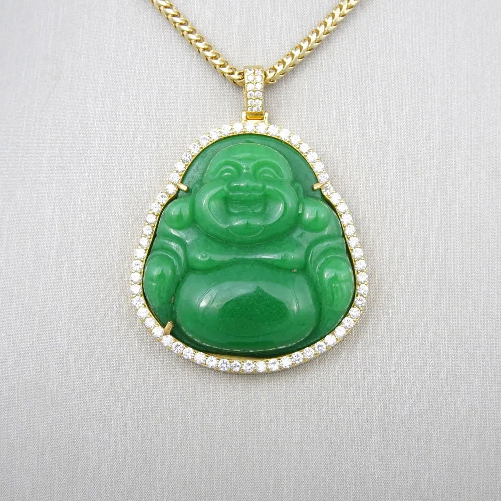 14k Gold Diamond Green Buddha Pendant image 1