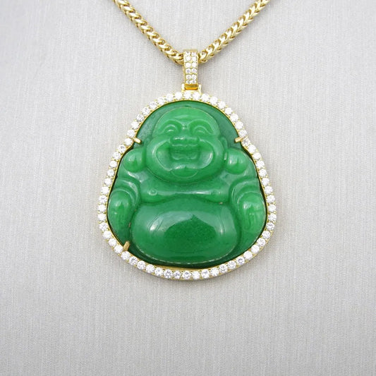 14k Gold Diamond Green Buddha Pendant image 1