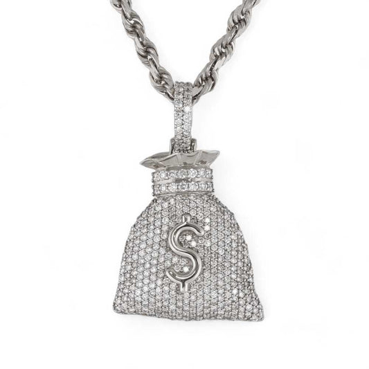 14k Gold Diamond Money Bag Pendant image 1