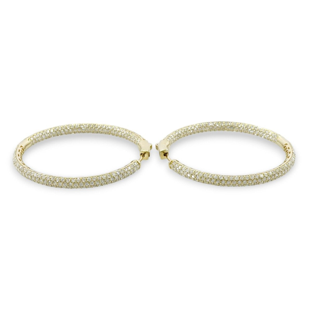 14k Diamond Gold Hoops 2 Inches image 2