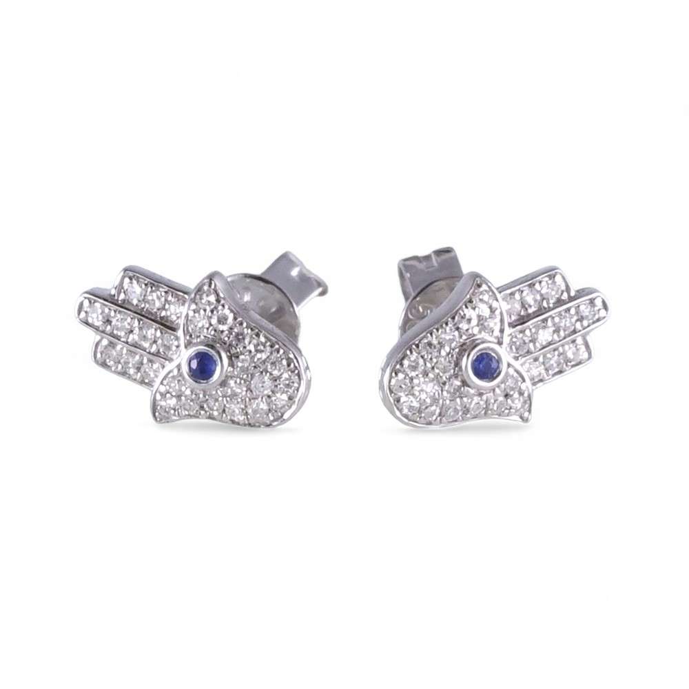 14k White Gold Hamsa Earring Studs image 0