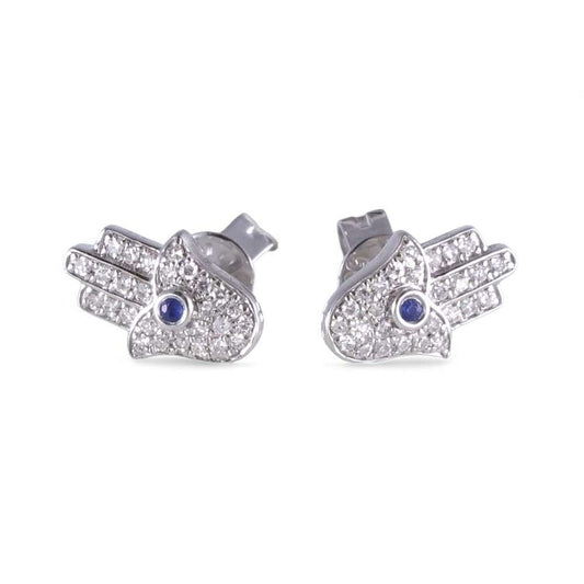 14k White Gold Hamsa Earring Studs image 0