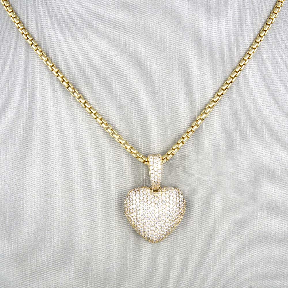 14k Yellow Gold Full Diamond Heart Pendant image 1
