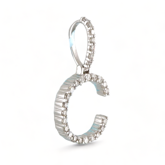 10K White Gold Diamond "C" Initial Pendant image 0