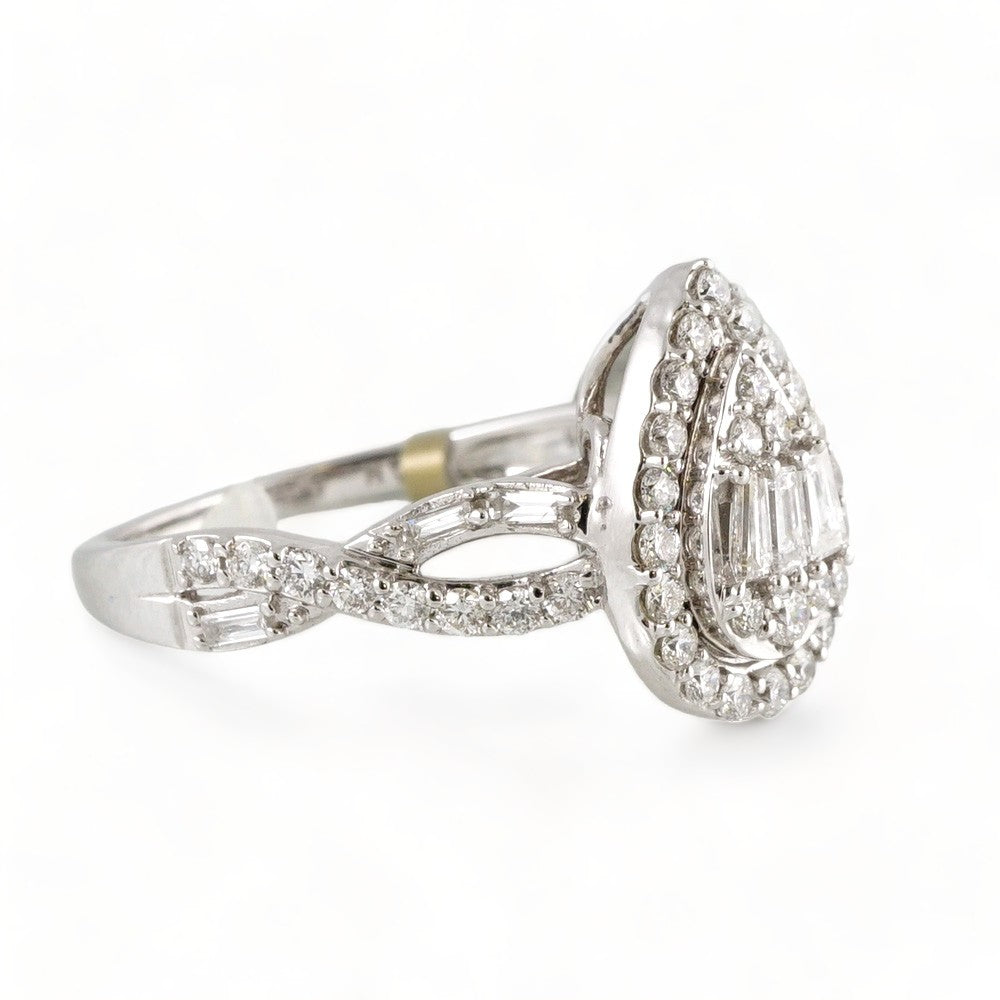 10k White Gold Diamond Almond Ring image 1