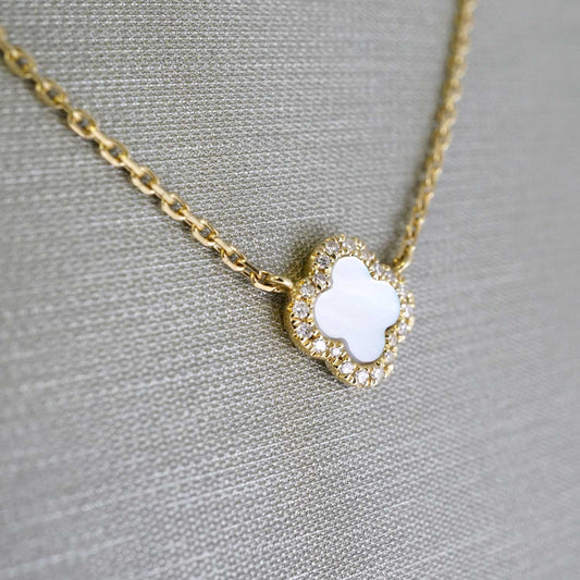 14k Yellow Gold White Flower Chain image 0