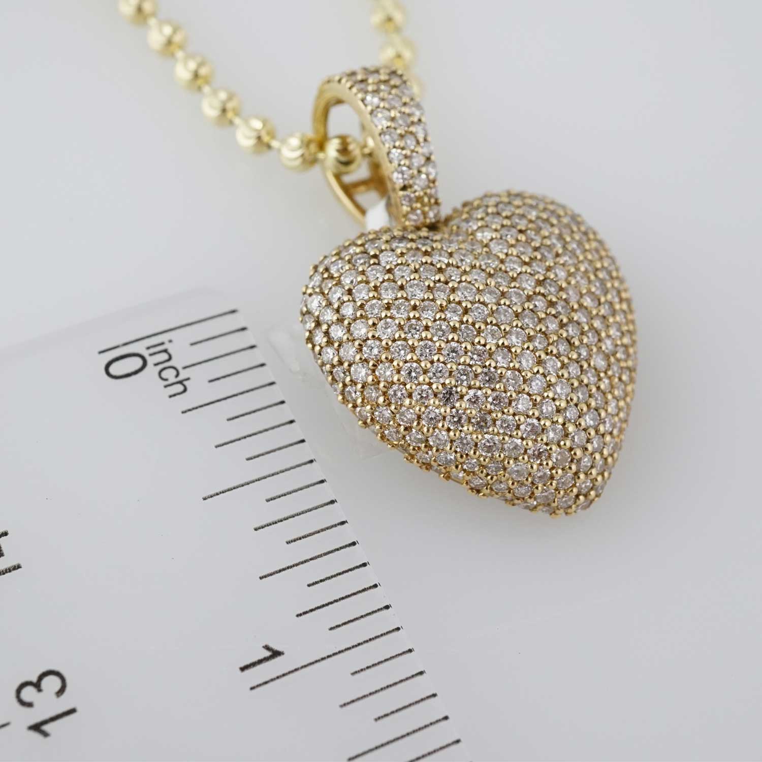 14k Yellow Gold Iced Heart Ball Chain image 2