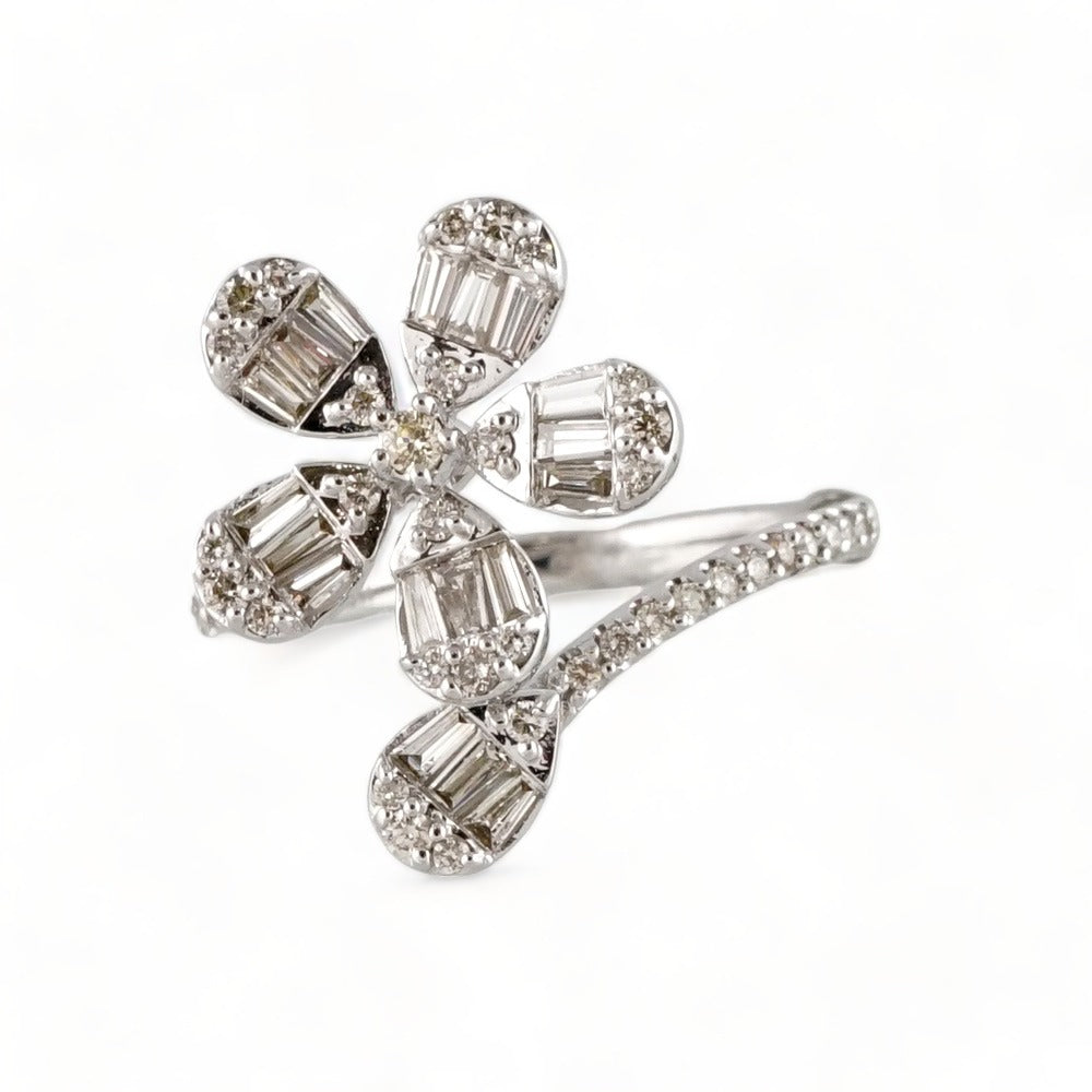 14k White Gold Diamond Flower Ring image 1