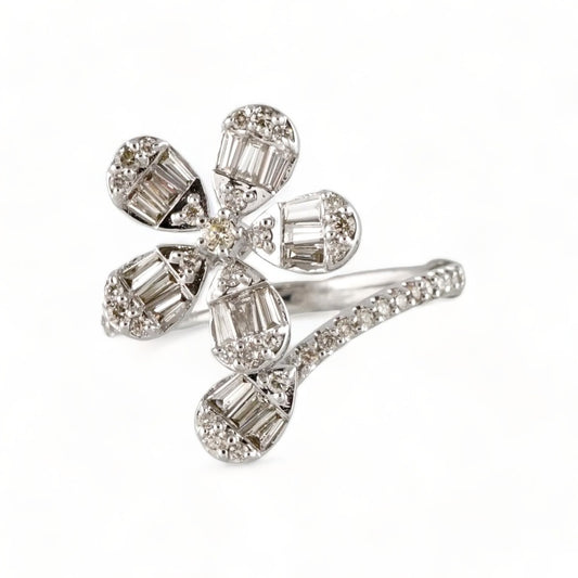 14k White Gold Diamond Flower Ring image 1