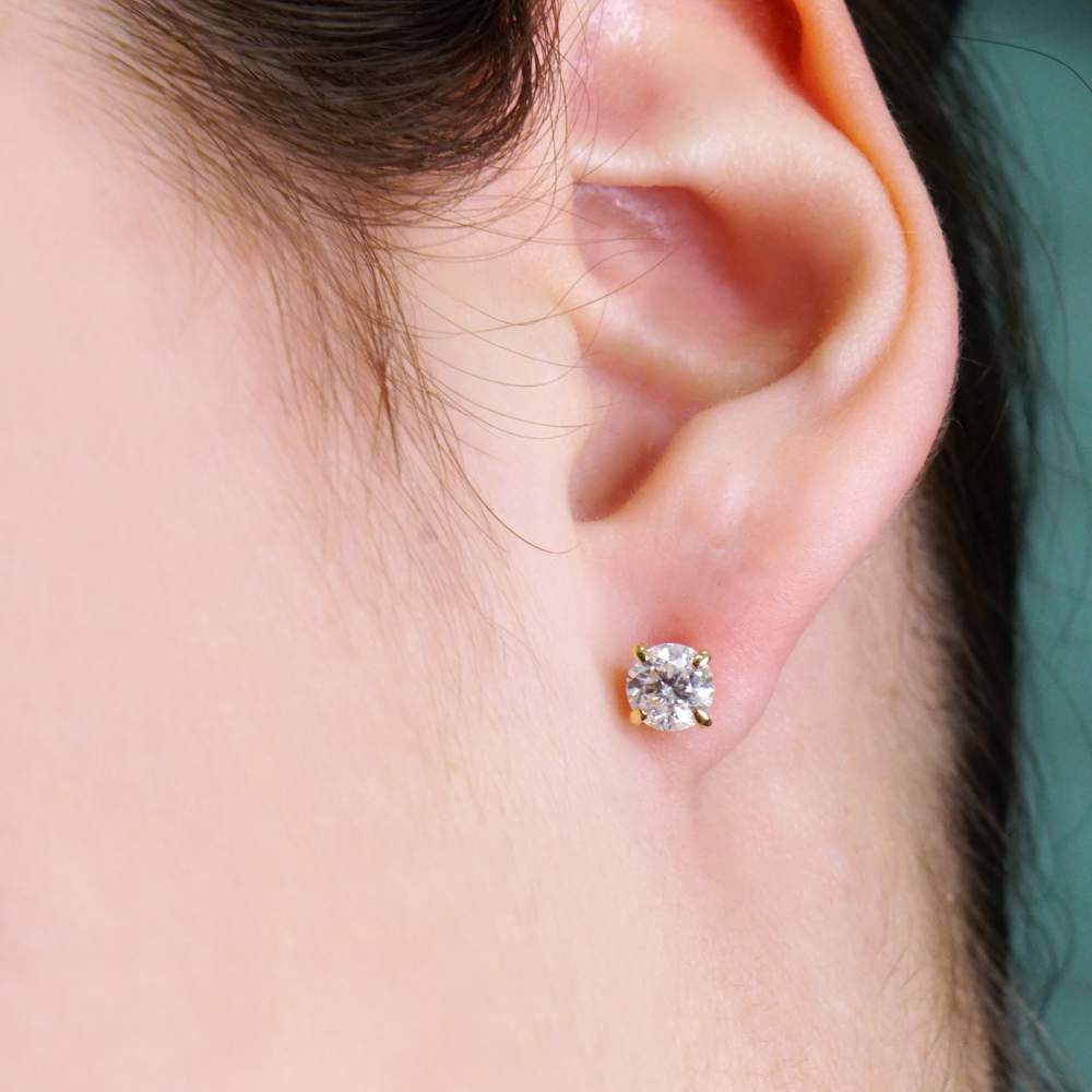 14k Yellow Gold Diamond Studs image 3