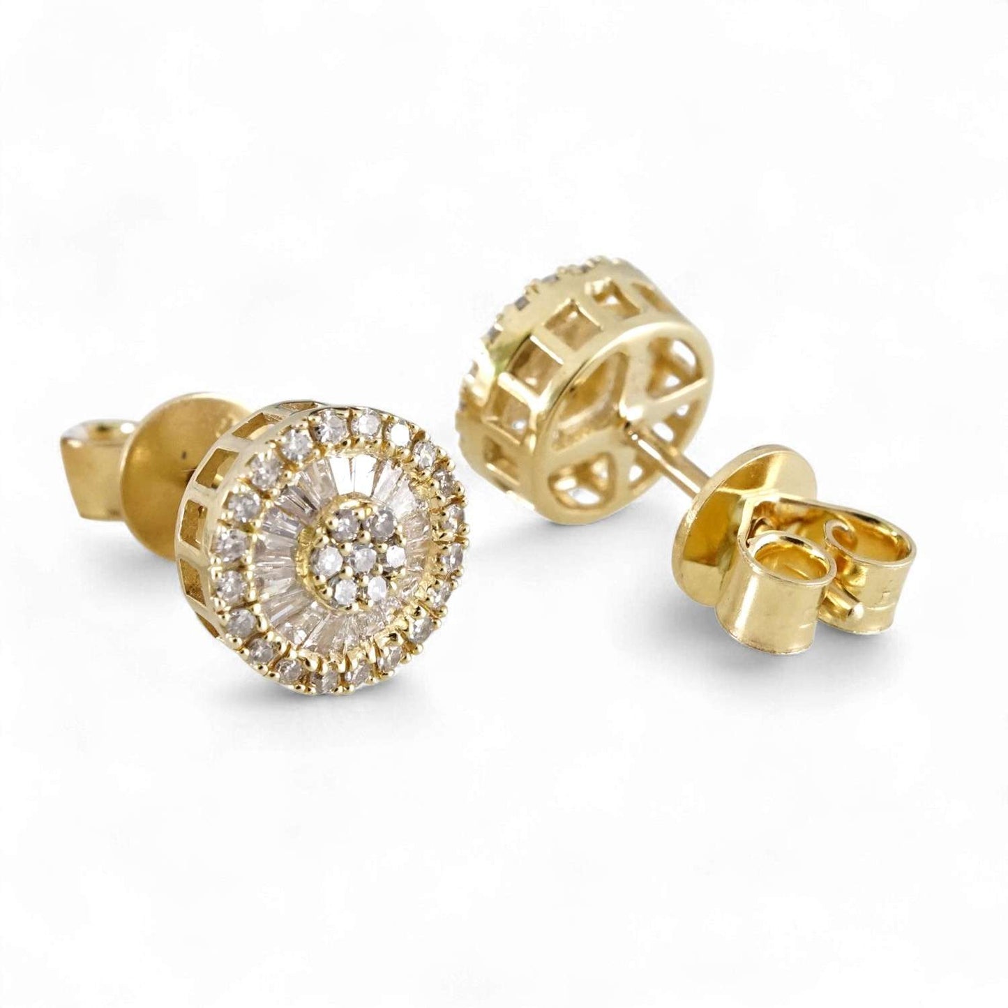 14k Yellow Gold Diamond Round Stud Earrings image 1