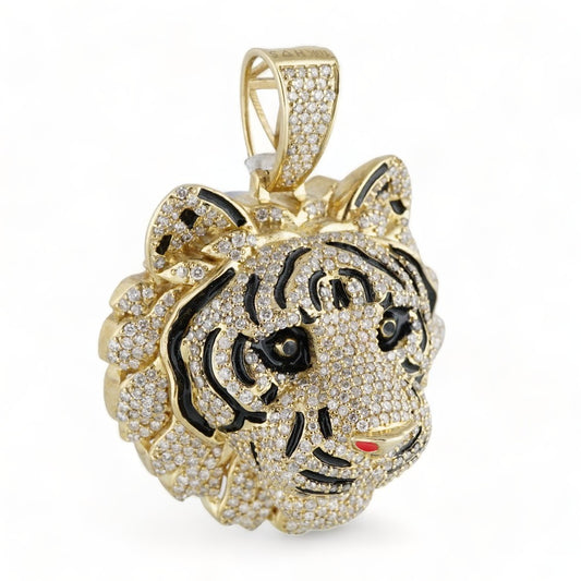10k Gold Diamond Tiger Pendant image 0