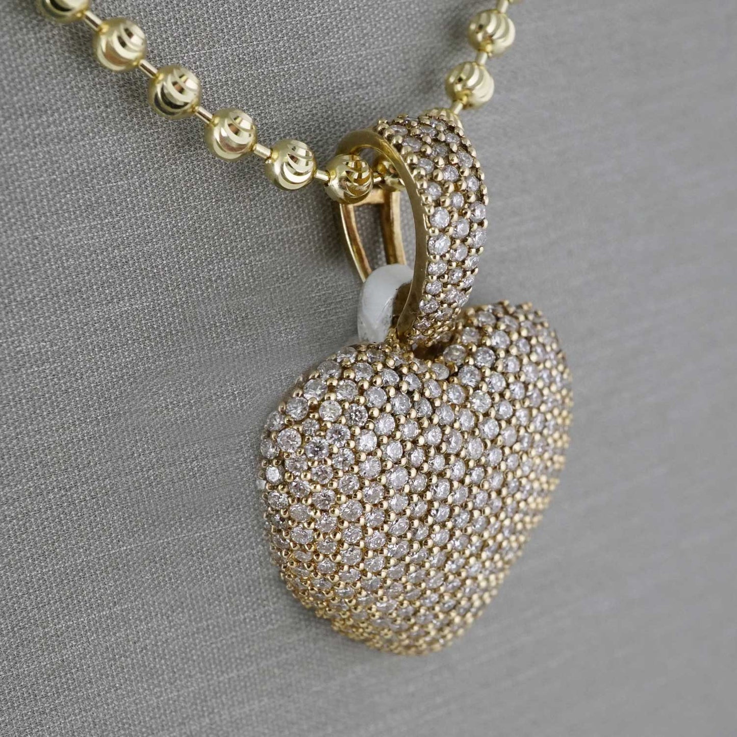 14k Yellow Gold Iced Heart Ball Chain image 1