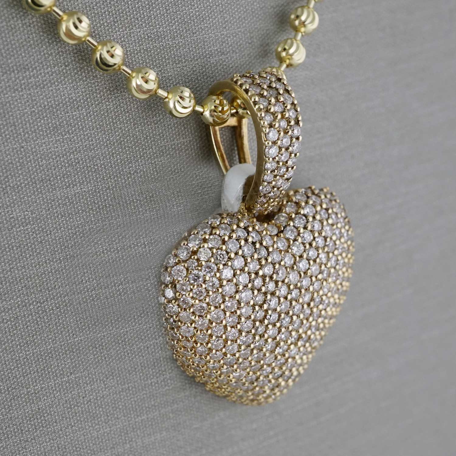 14k Yellow Gold Iced Heart Ball Chain image 1