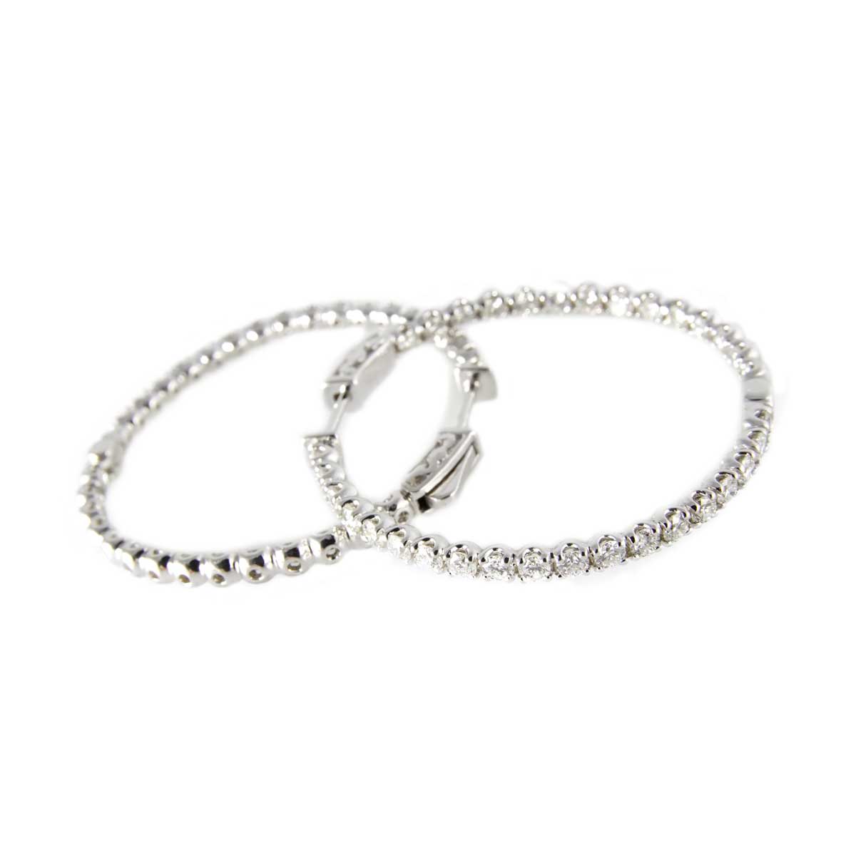 14k Diamond White Gold Hoop Earrings image 3