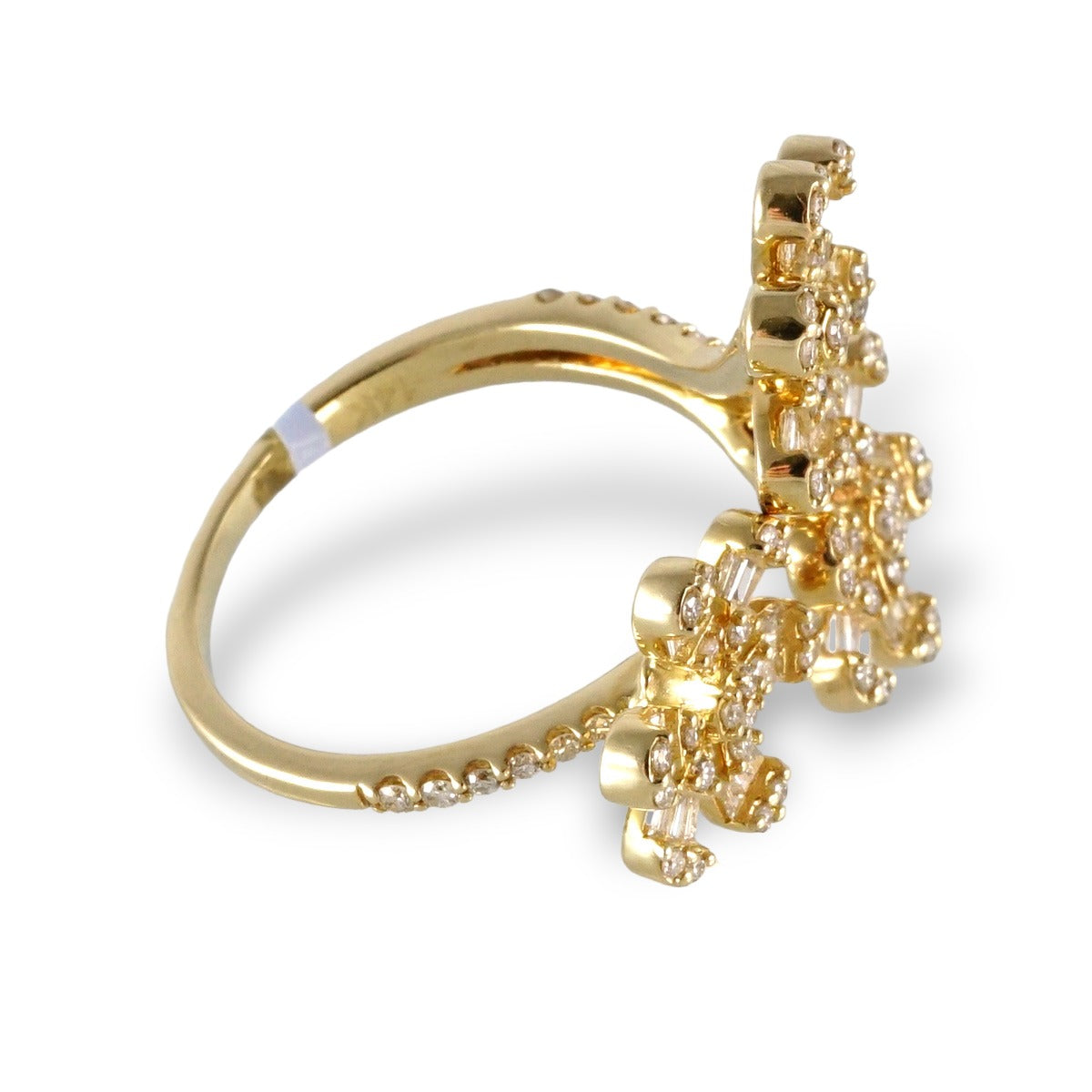14k Yellow Gold Diamond Flowers Ring image 2